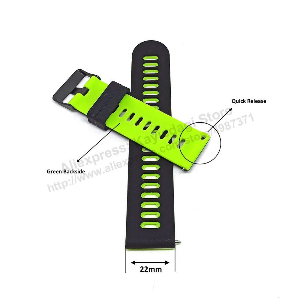 22mm Quick Removal Kawasaki Ninja Traditional Colours Inspired Black - Green Backside Silicone Rubber Replacement Watch Band Str