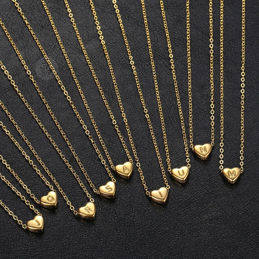 

Dainty Heart Initial Letter Pendant Necklace for Women Girls Tiny Gold Color Stainless Steel A-Z Alphabet Fashion Jelwery