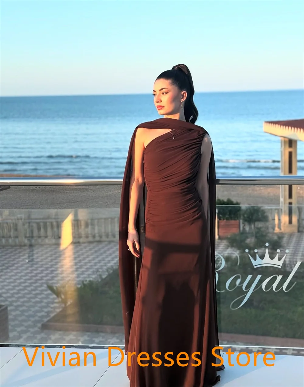 Vestido De fiesta De Jersey puro con temperamento personalizado, chal clásico De un hombro con cremallera fruncida en la espalda, Vestido De fiesta personalizado