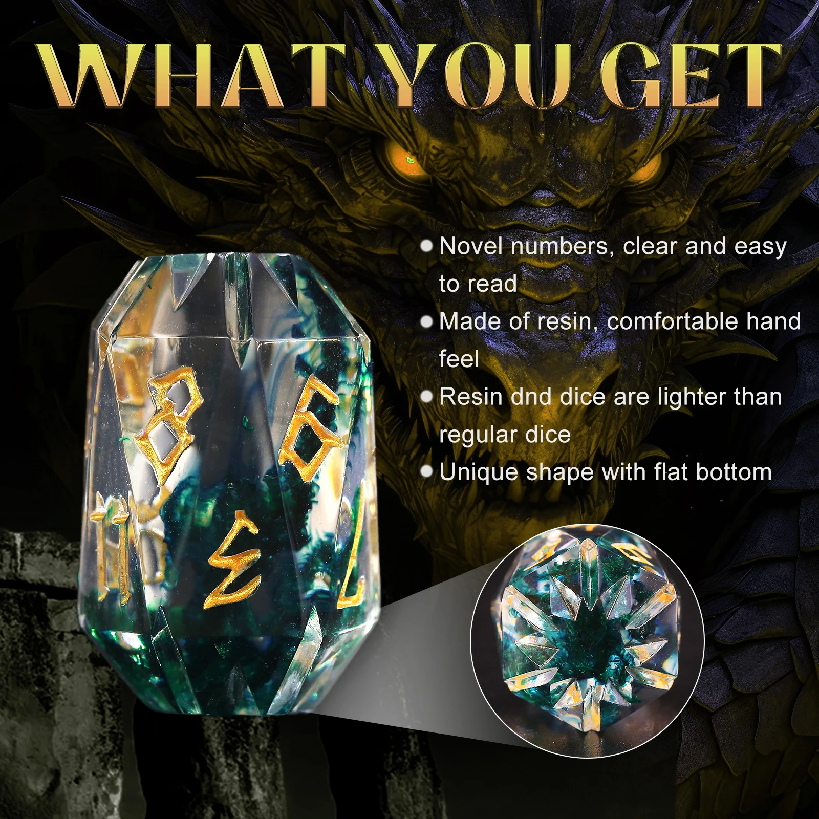 Resin Dice Set, Dungeons and Dragons DND Dice with Box Polyhedral DND Dice Set 7 Piece Role Playing RPG Table Game