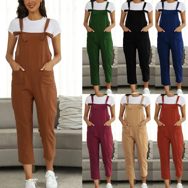 Ladies Bib Pant Suspender Trouser Loose Casual Female Women One-Piece Wide Leg Romper Overalls Jumpsuit Streetwear Plus Size