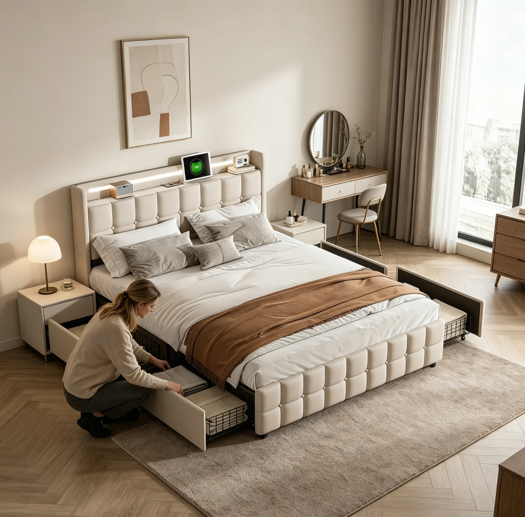 Superaly Base de Cama Tapizada en