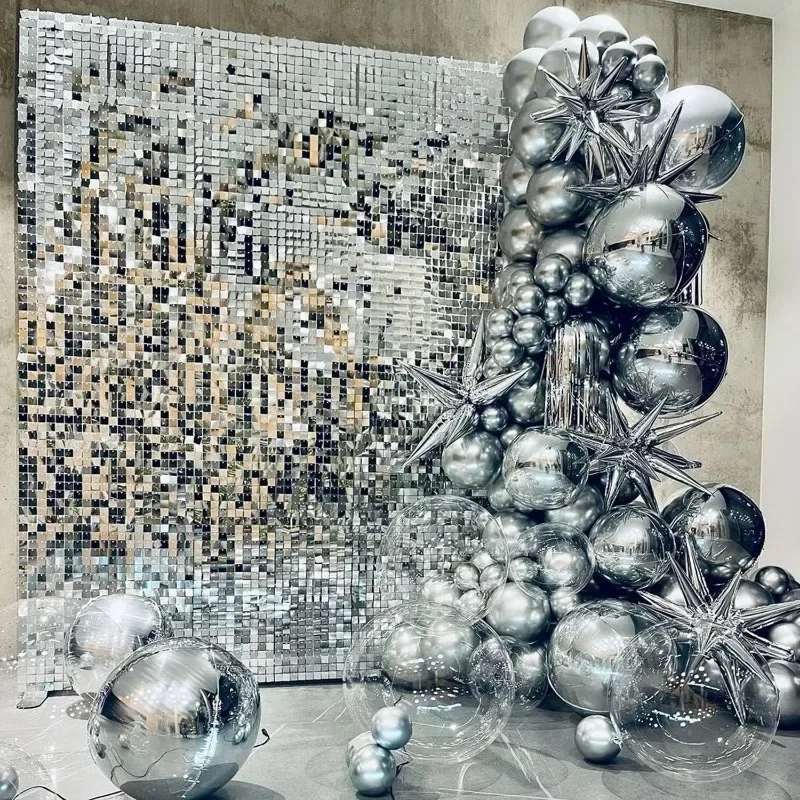 12/16/18/24PCS Shimmer Muur Achtergronden zilverachtige Vierkante Pailletten Wandpaneel Achtergronden Party achtergronden voor Bruiloft Verjaardag Decor - afbeelding 2