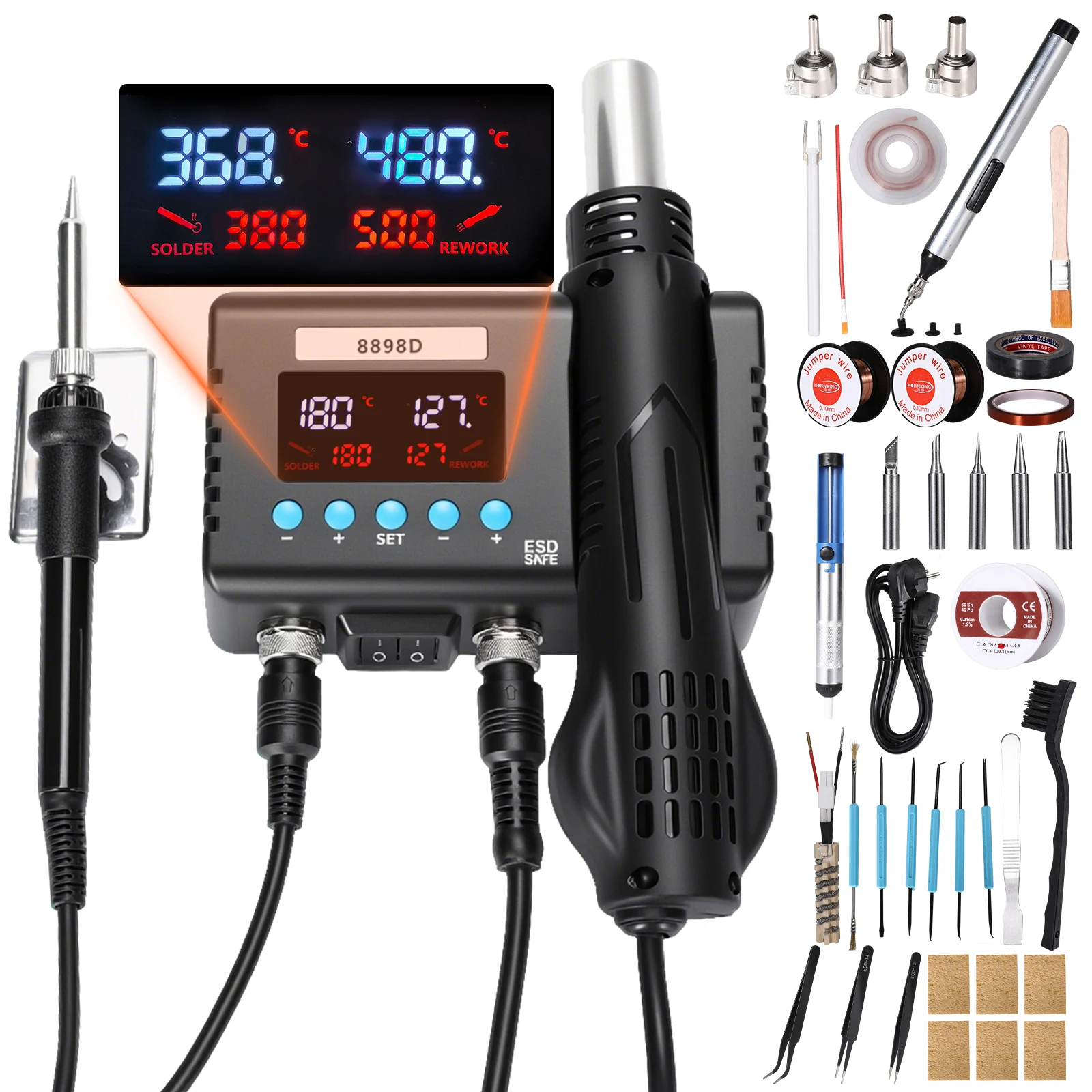 Estación de soldadura 8898D 700W con pantalla digital, pistola de aire caliente para soldar y reparamos celulares, BGA, SMD, PCB, IC, herramientas de soldadura.