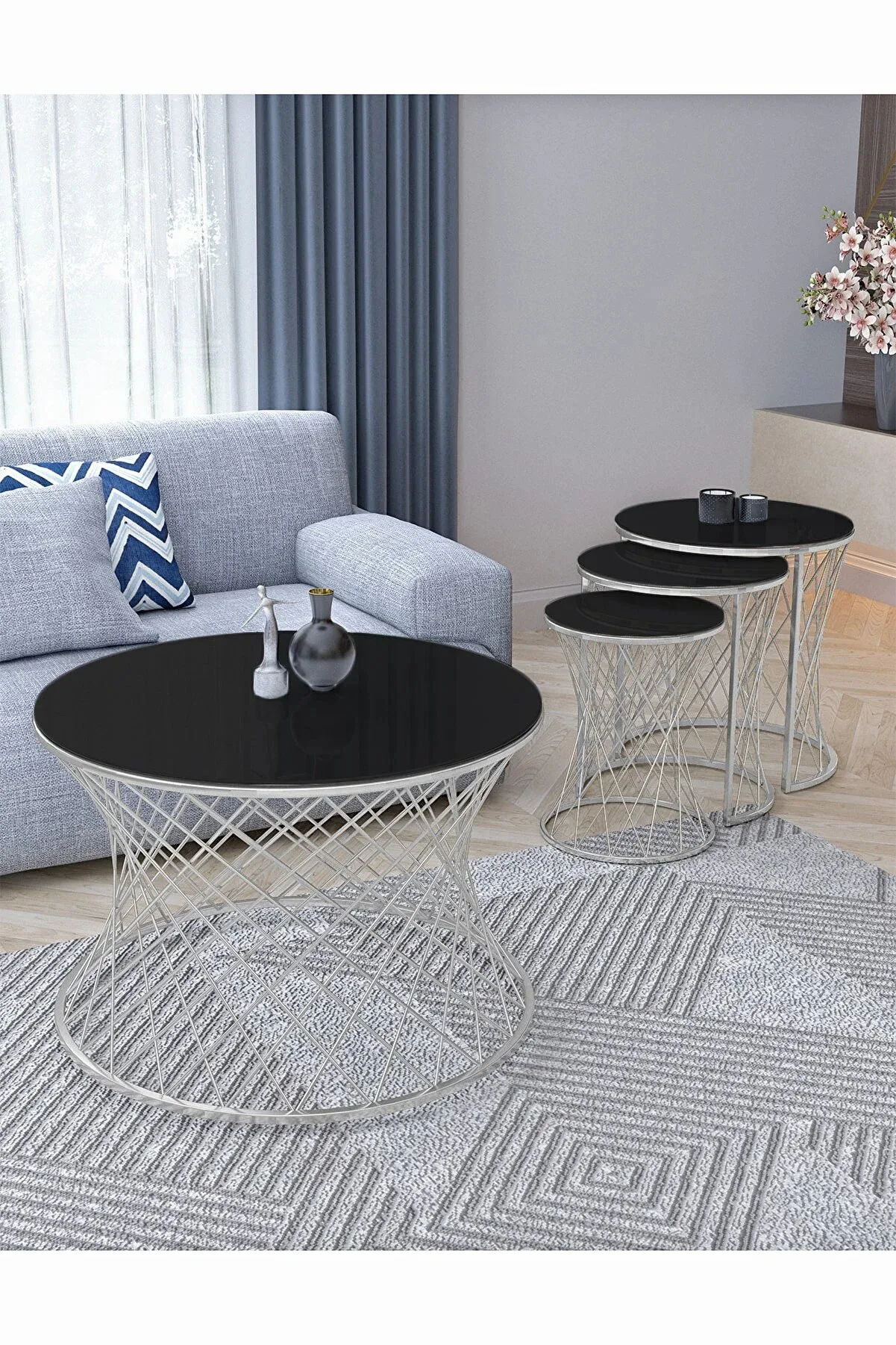 Wicker Wire Coffee Table Set Gold Silver Metal Black White Glass Modern Coffee, Tea Scandinavian Modern Quality Kitchen Table