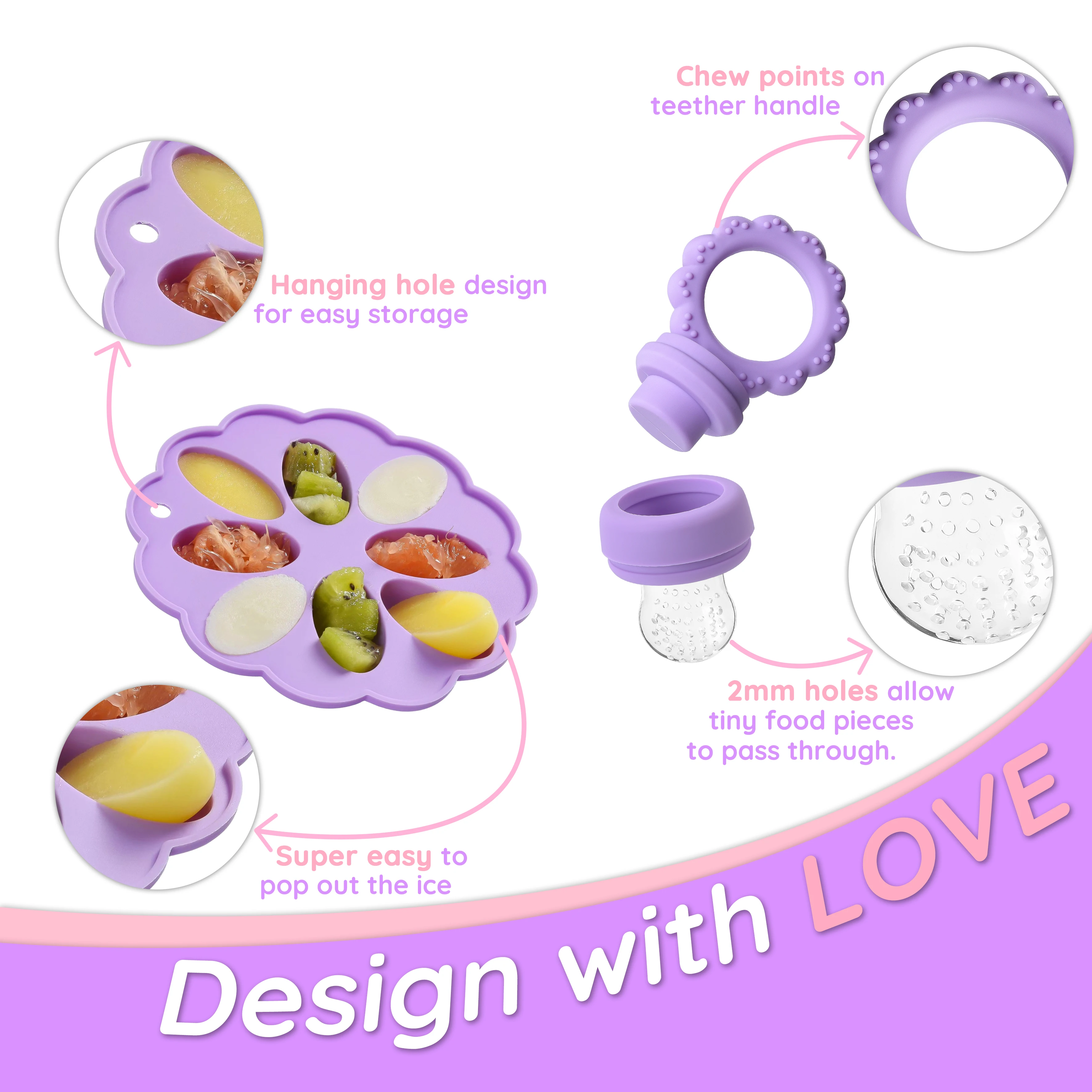 1 set-Sunflower Baby Fruit Feeder Set Silicone Mold Ice Cream Maker 2 Popsicle Molds 1 Tray Baby Feeder With Nipples