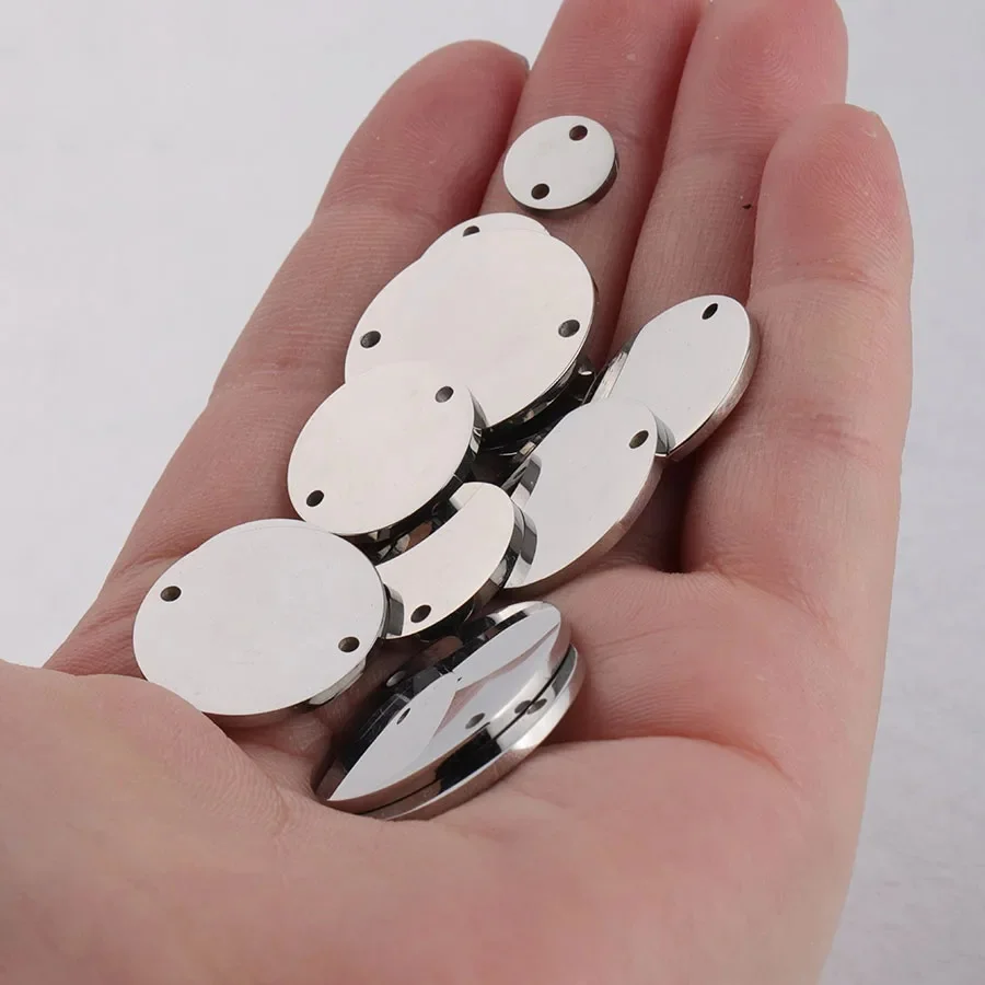 Fnixtar 20 sztuk 8-25mm lustrzany połysk tłoczenie ze stali nierdzewnej okrągłe puste dyski złącze Charms dla DIY tworzenia biżuterii naszyjniki — zdjęcie 2