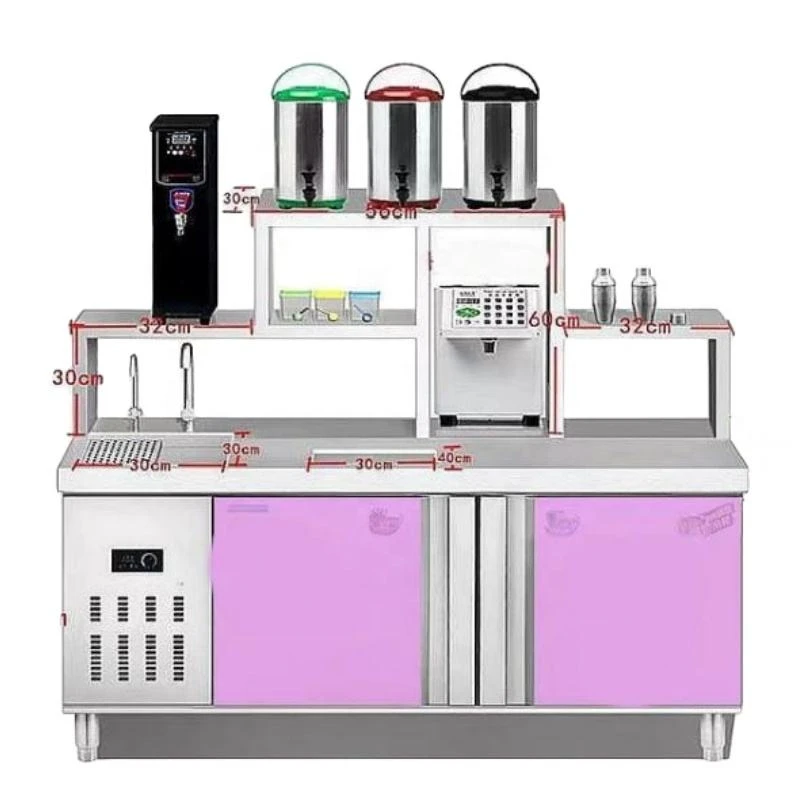 All Set Bubble Tea Equipment Customized Milk Tea Counter Bar Shop Working Table Bubble Tea Refrigerate Counter