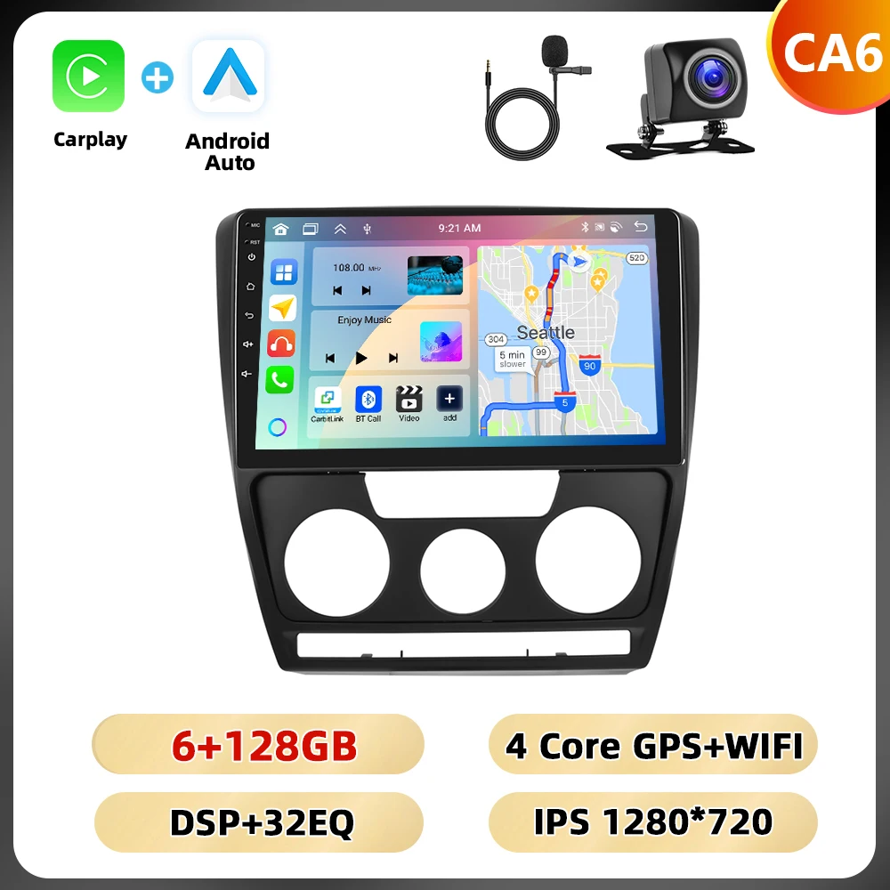 Podofo 10'' 2Din autoradio voor Skoda Octavia 2004-2014 multimediaspeler GPS WIFI Carplay Android Auto AI Voice DSP RDS BT FM auto-audio