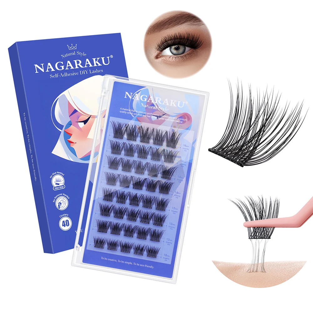 NAGARAKU Self Adhesive Eyelashes SA001 Cluster Lashes 0.07C Curl 10-16mm DIY Lash At Home Extension NO Glue Needed Cluster Lash