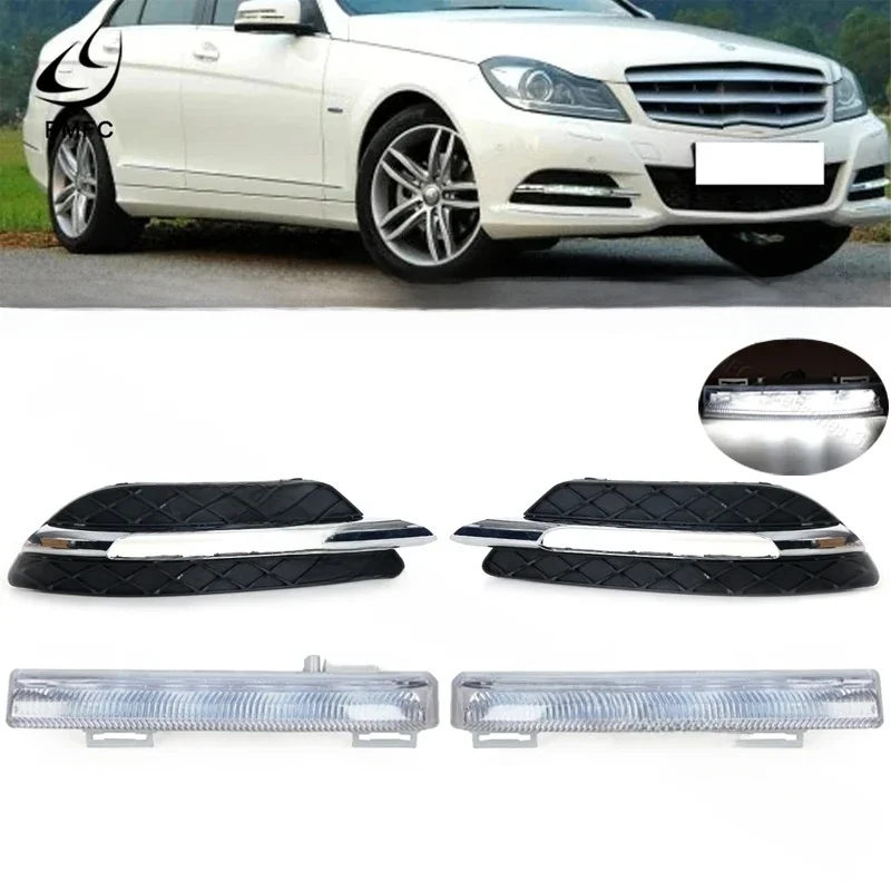 Przedni zderzak LED DRL Światło do jazdy dziennej Światło przeciwmgielne Osłona światła przeciwmgielnego do Mercedes Benz C-Class W204 2011-2013 A 2048803324 — 2