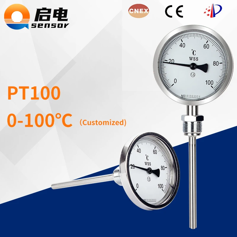 Bimetallic Thermometer 1.5 % 0-100℃ 0-200℃ Radial Axial Universal Bimetal Thermometer G1/4 M27*2 PT100 Temperature Thermometer