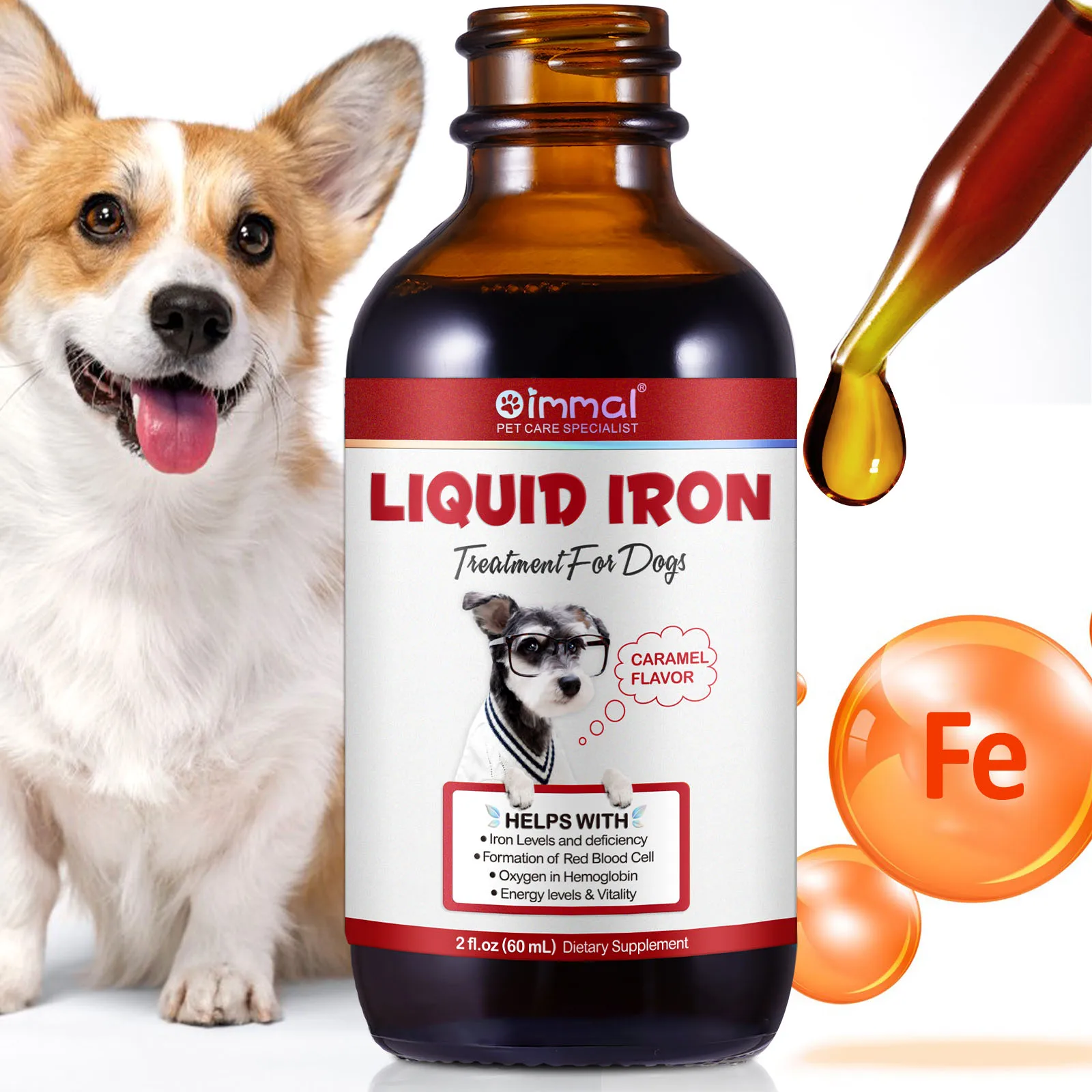 Liquid Iron for Dogs Helps Iron Levels and deficiency Formation of Red Blood Cell Oxygen in Hemoglobin Energy levels & Vitality