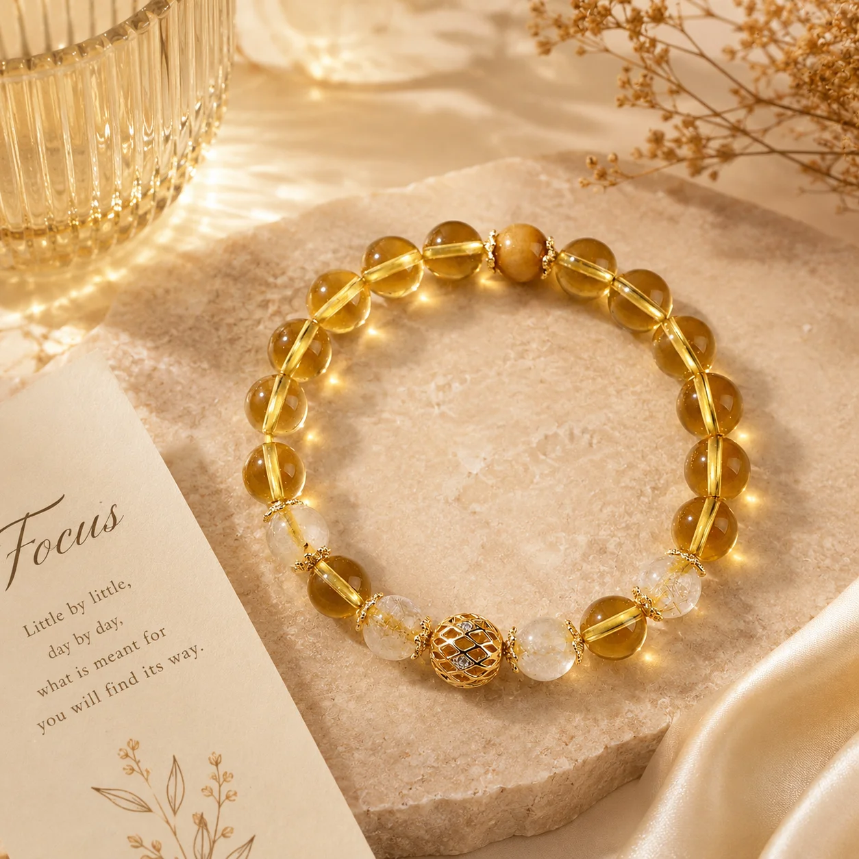 Bohemian Tiger's Eye & Citrine Beaded Bracelet, Hollowed Wealth Beads, Handmade Elastic, Skin-Friendly Daily Wear