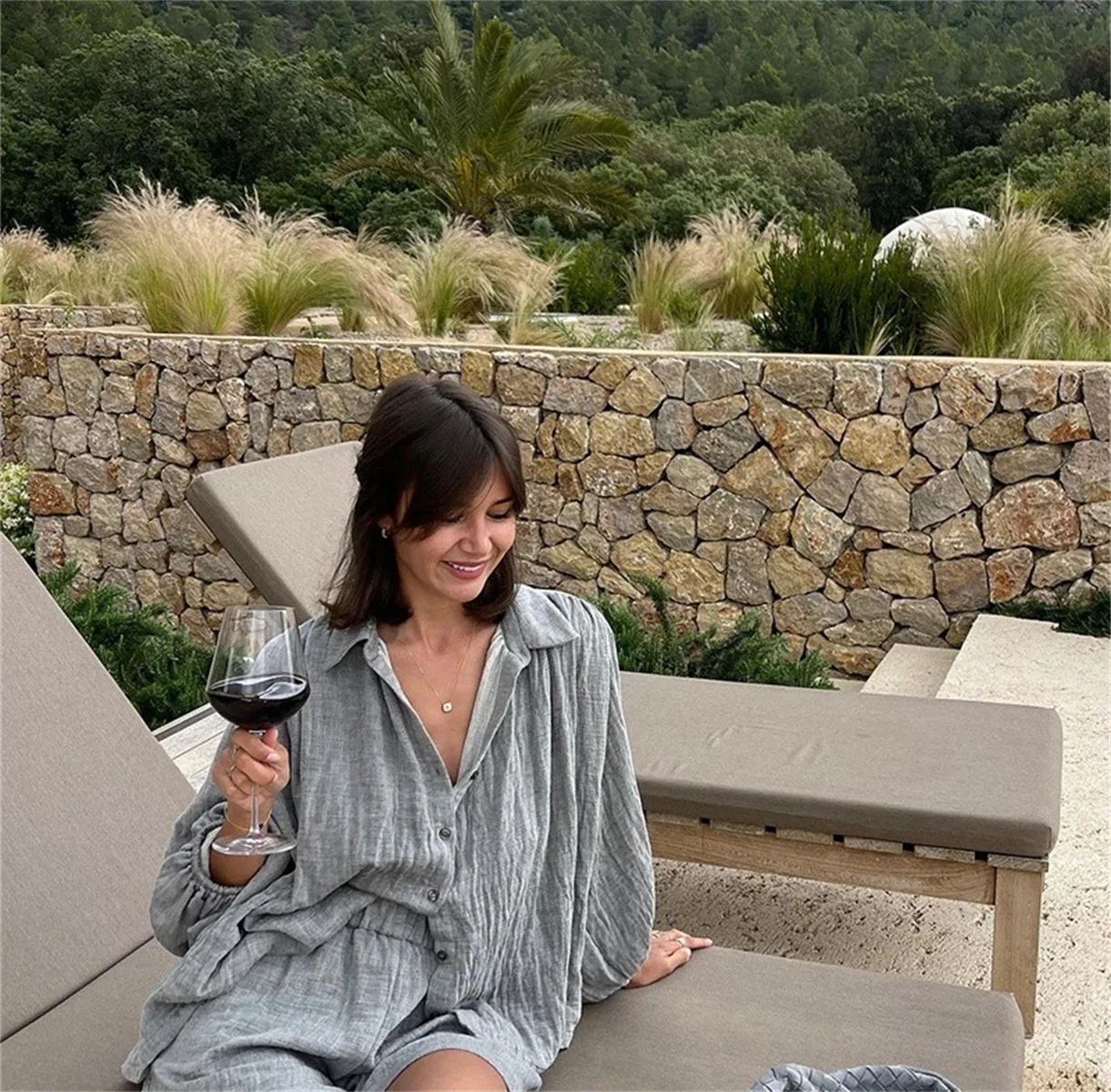 Lockeres Damen-Hemd-Set mit festem Knopf, lässig, langärmelig, elastische Taille, weites Bein, kurze Hosen, Anzug, 2022, Sommer, tägliches Pendler-Outfit