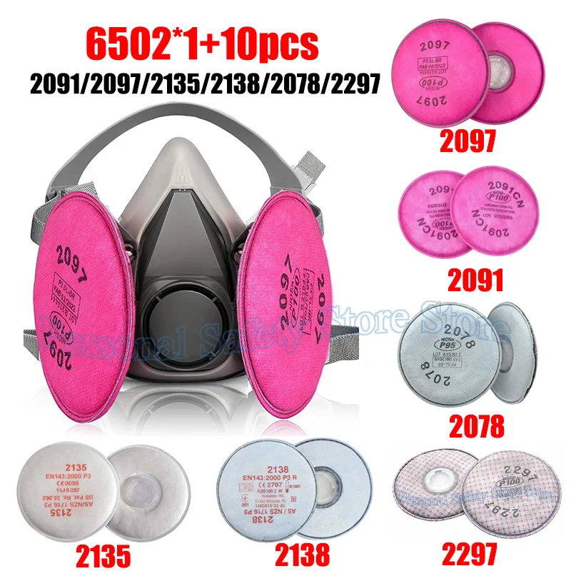

6200 Reusable Half Facepiece Respirаtor Mask With 2091/2097/2135/2138/2078/2297 Filter Set For Epoxy Dust Paint Organic Vapor