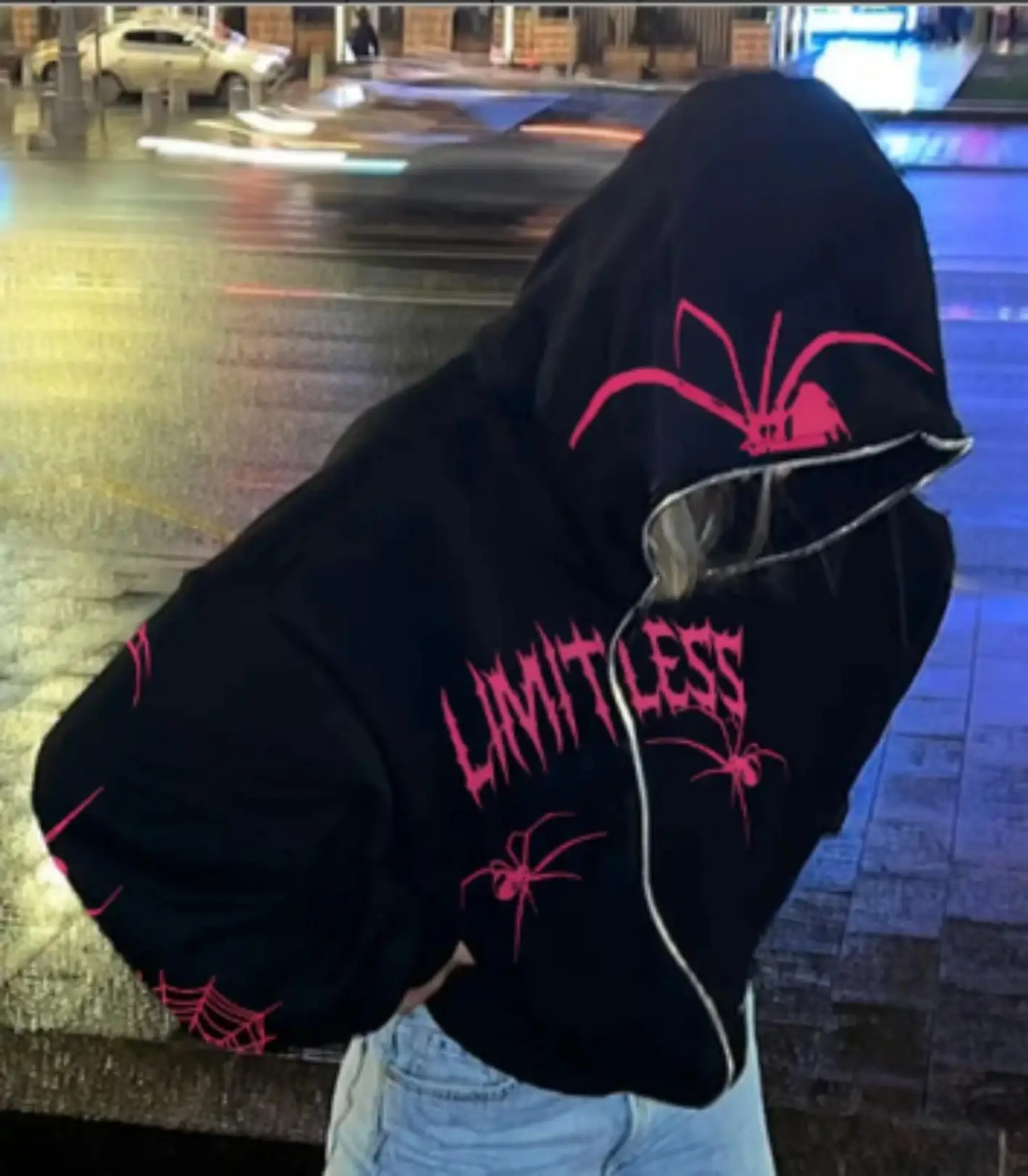 

Европейские и американские темные толстовки унисекс с капюшоном в стиле Харадзюку, большие размеры, с принтом паука, на молнии