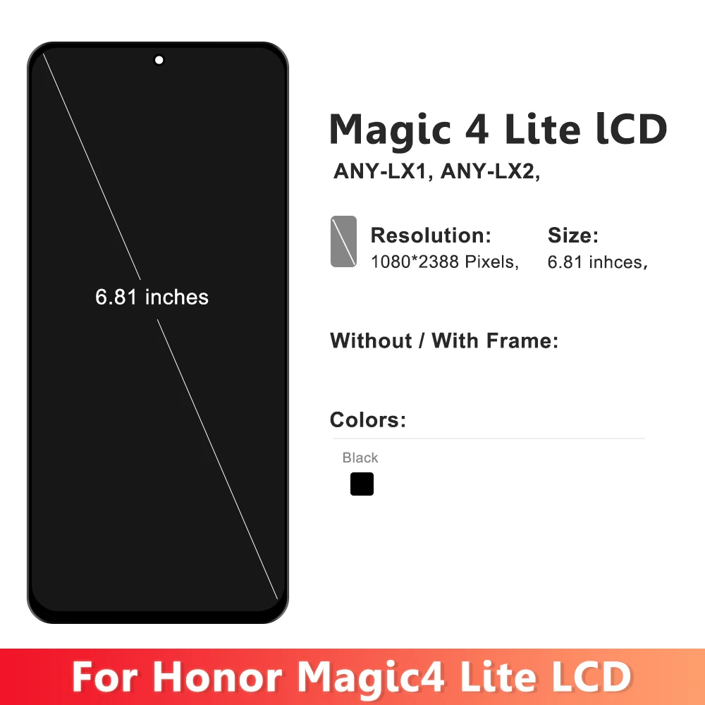 For Honor Magic4 Lite ANY-LX1/2/3 LCD With frame for HUAWEI Honor Magic 4 Lite LCD Touch Screen Digitizer Assembly Replacement