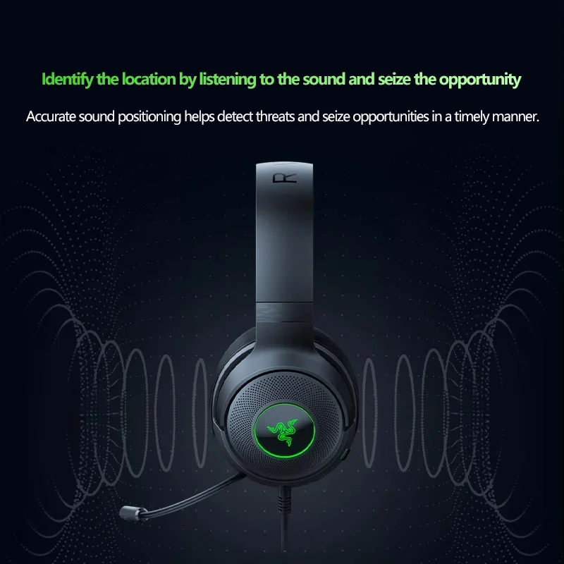 سماعة رأس سلكية للألعاب USB مثبتة على الرأس من Razer Kraken V3 X بدون زمن صوت محيطي 7.1 #3