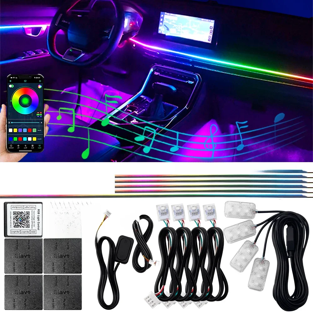 18 w 1 LED Symphony Ambient Lights Wnętrze samochodu Pełnokolorowy Streamer RGB 64 kolory Neonowa akrylowa listwa dekoracyjna Lampa nastrojowa — zdjęcie 2