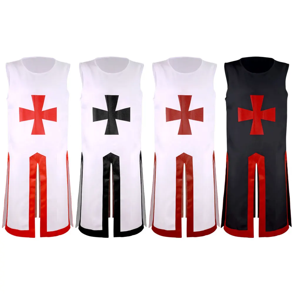 

Templar Knights Cosplay Costume for Men Medieval Crusader Sleeveless Surcoat Historical Role Play Party Robe