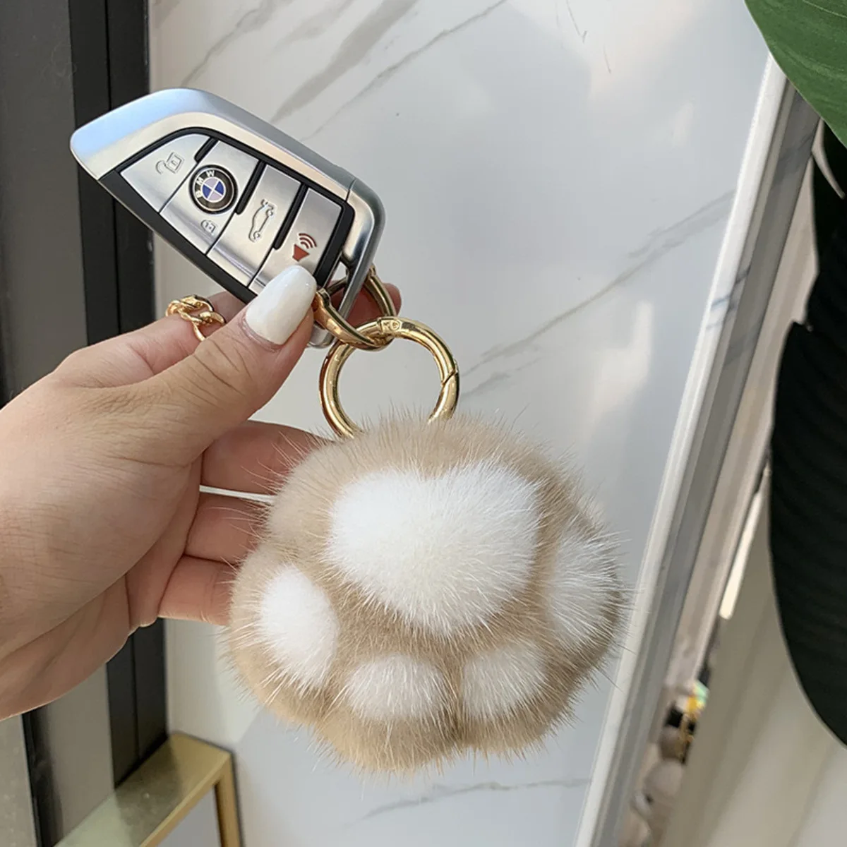 Trendy Cute Cat Paw Plush Keychain Bag Pendant Combo Made of Soft Imitation Mink image 3