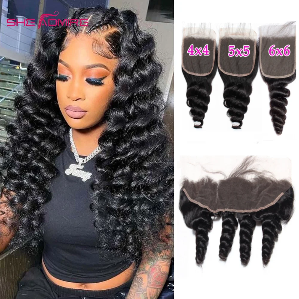 She Admire 14-24 Inch Loose Wave  4X4 Lace Closure 2X6 5X5 6X6 Pre Plucked 13X4 Frontal Free/Middle Part Human Hair On Sale