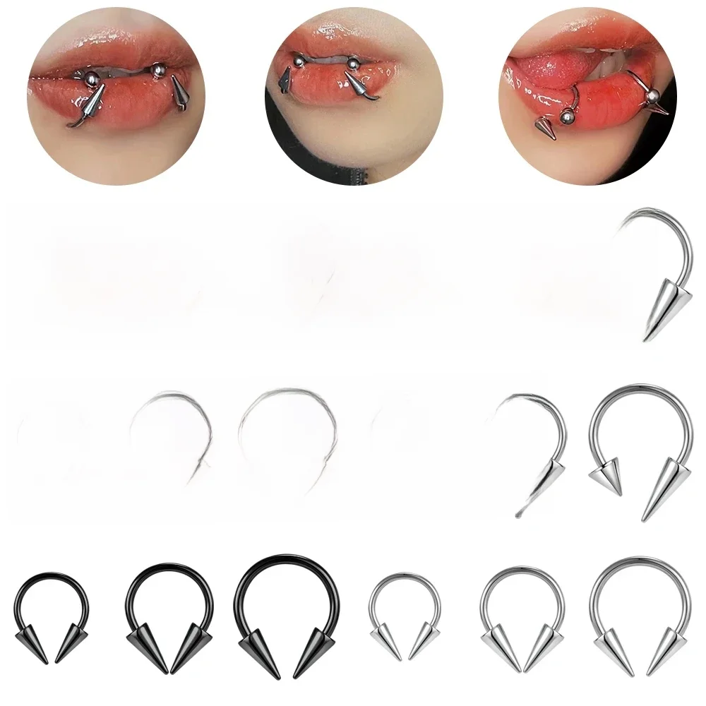 ZS 1PC 16G Pierścień do nosa z długim kolcem ze stali nierdzewnej Piercing przegrody Cone Monroe Labret Biżuteria do przekłuwania ciała Punk Black Pierścień przegrody — 2