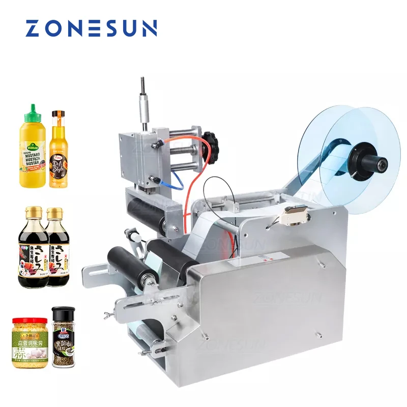 

ZOENSUN TB-80 Desktop Pneumatic Small Semi Automatic Wine Round Bottle Applicator Labeling Sticker Printing Machines