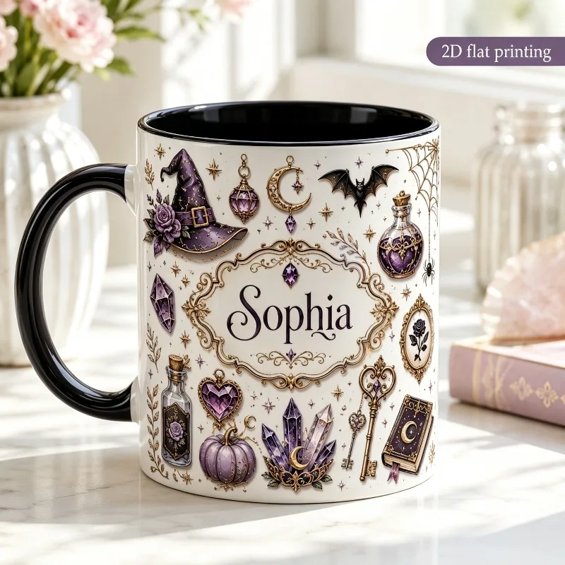 Gothic-Style Personalized Mug with Crystal Pumpkin Bat And Potion Bottle Patterns High-Quality Creative Cup for Home Use