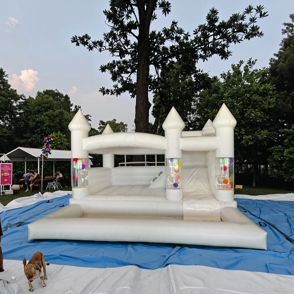 Newly PVC 15Ft  Inflatable White  Balloons Bounce House Castle W/Slide & Ball Pit Large Jumper Bouncy Castle For Birthday Party