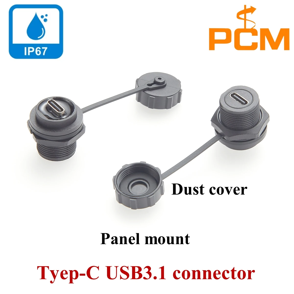 Round Panel mounted USB 3.1 Type-C Connector female to female,16mm diameter har-port with Waterproof IP67  dust-cover