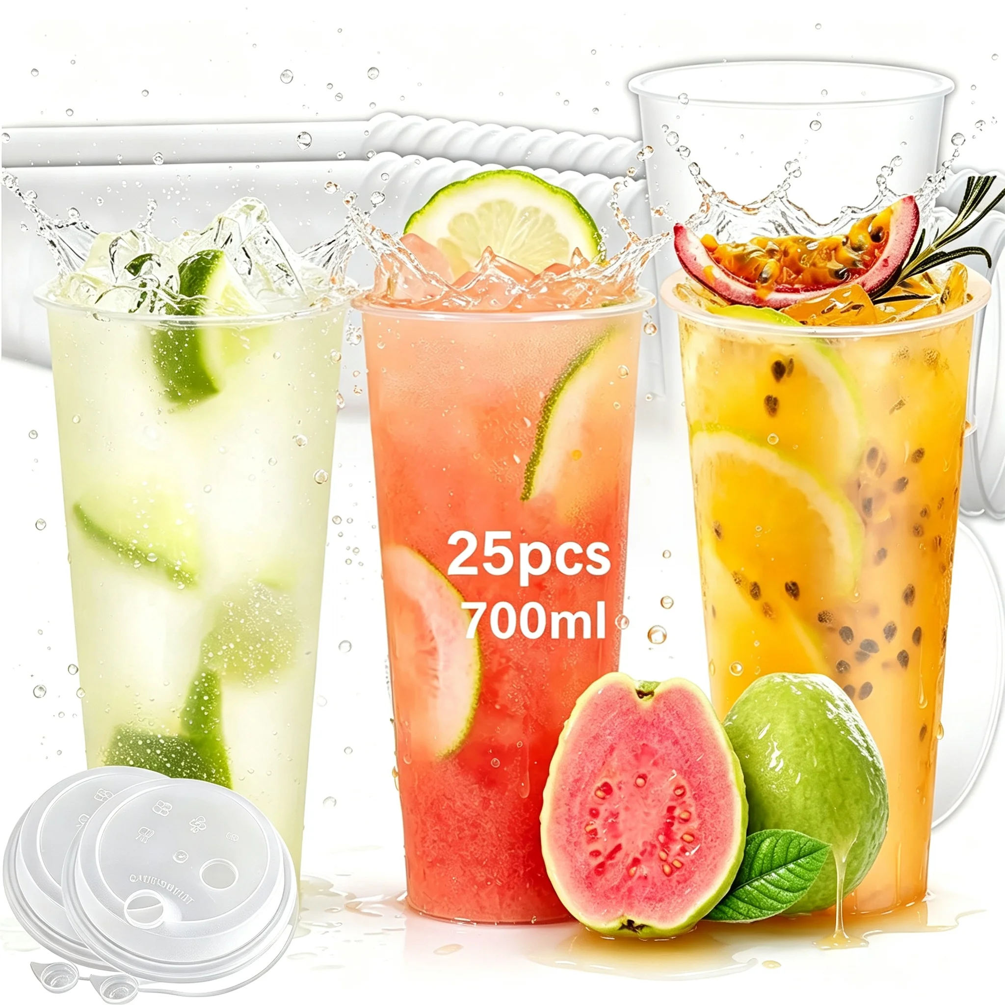 Bicchieri in plastica opaca con coperchio, 500 ml e 700 ml, usa e getta, senza BPA, in PP, per bevande, a prova di perdite, leggeri, resistenti, con fondo antiscivolo, ideali per bubble tea, frullati,