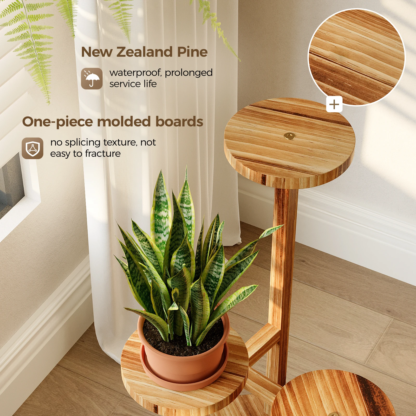 حامل نباتات خشبي من 3 طبقات من بامورلد، رف زاوية طويل داخلي وخارجي للنباتات المتعددة، حامل زهور مستدير مثالي للحديقة #3