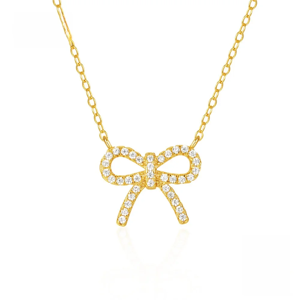 CANNER 925 Sterling Silver Bow Studded Zircon Wisiorek Naszyjnik Dla Kobiet 18K Złoto Prosty Naszyjnik Ins Drobna Biżuteria Prezent Imprezowy — zdjęcie 2