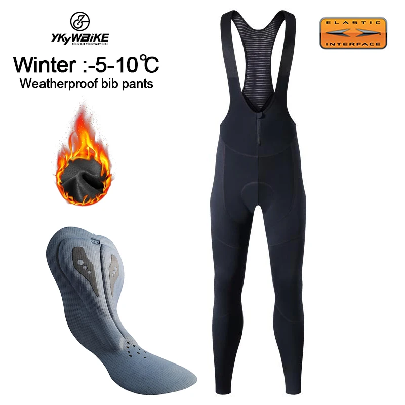 Ykywbike Herren Winter Thermo Fleece Radfahren Trägerhose Mountainbike Ykk Reißverschluss Pro Team Gel Gepolsterte MTB Radfahren Lange Hose