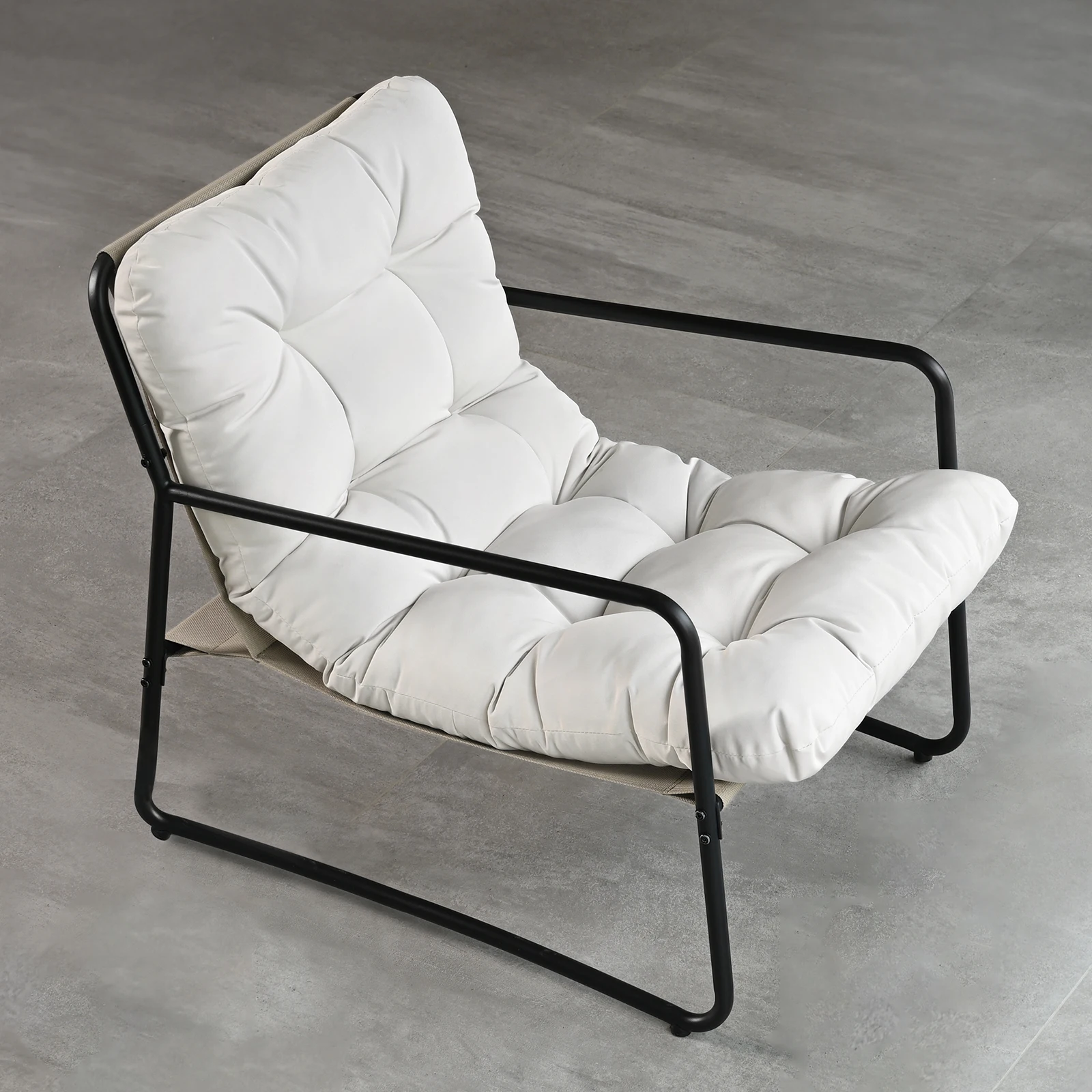 

SEEHILL Patio Accent Chair, Modern Metal Outdoor Lounge Chair, Comfy Outdoor Accent Chair with Padded Seat, All Weather Outdoor Patio Chair for Living Room, Apartment, Bedroom, Poolside, Off-White