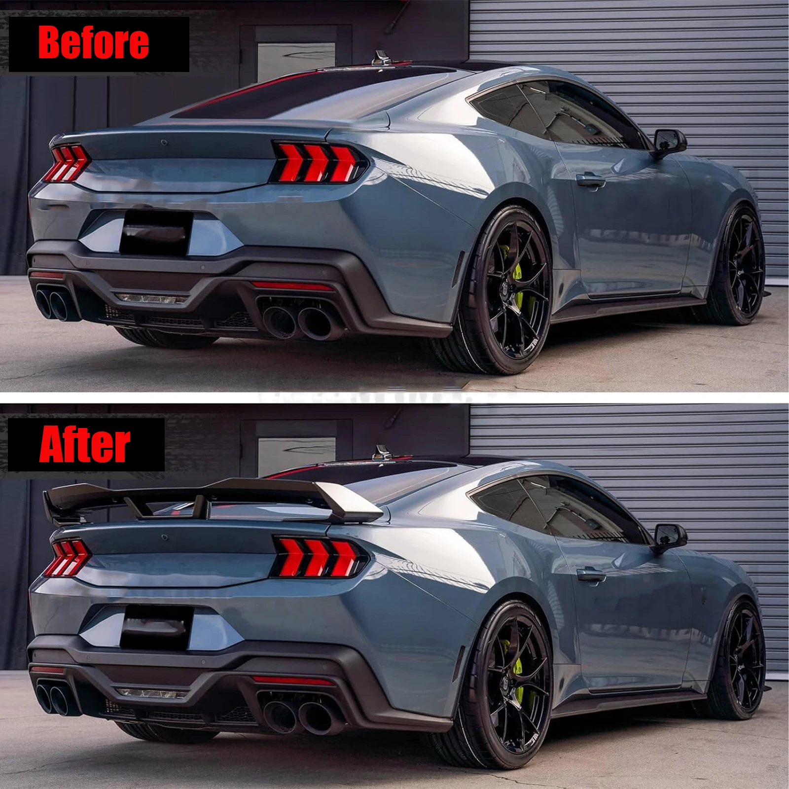 포드 머스탱 S650 2024 2025 GT 다크호스 에코부스트 리어 범퍼 테일 윙 스포일러 디퓨저 트렁크 립 스플리터 키트 카본룩 썸네일 3