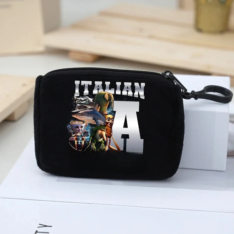 Porte-monnaie mignon et portable pour garçons et filles, motif 'Brainrot' italien, avec motif 'Tung Tung Tung Sahur', sac de rangement pour cartes d'identité, cadeaux pour enfants