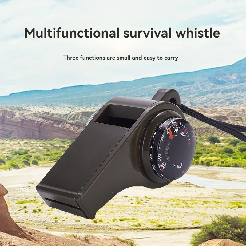 Outdoor multi-function three-in-one whistle life-saving whistle with compass thermometer competition referee whistle