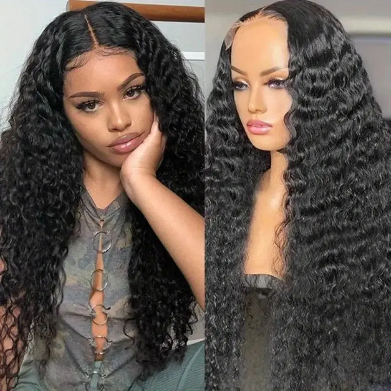 

YKB 200 Density 30 32 Inch Deep Wave HD Lace Front Wig Transparent 13x4 Lace Frontal Human Hair Wigs Deep Curly Front Wig Hair