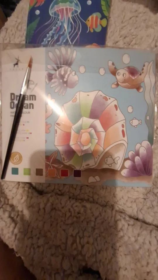 Kids Watercolor Coloring Book 20 Pages with Pigment Brush Ocean Fairy Animals Painting Travel DIY Art Drawing Toy Portable Gift photo review
