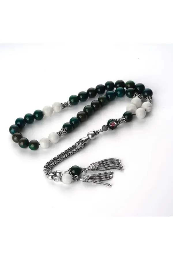 

Mother of Pearl - Opal Stone Rosary with Silver Tassels