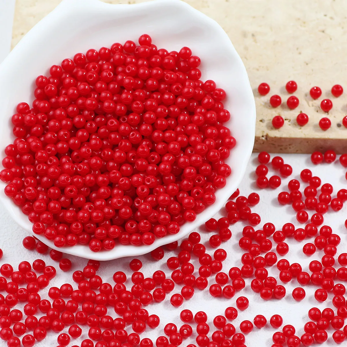 4mm Red Acrylic Round Rice Bead Solid Color Spacer Loose Beads For Jewelry Making Bracelets Earrings DIY Keychain Accessories