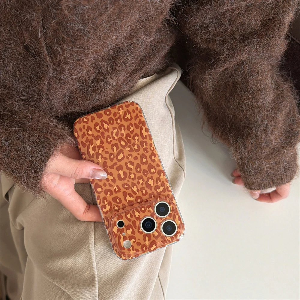 حافظة هاتف جديدة شاملة بفتحة رفيعة بطبعة الفهد، مناسبة لهاتف iPhone 17 Pro، 13، 14، 15، 16 Promax أزياء مضادة للسقوط