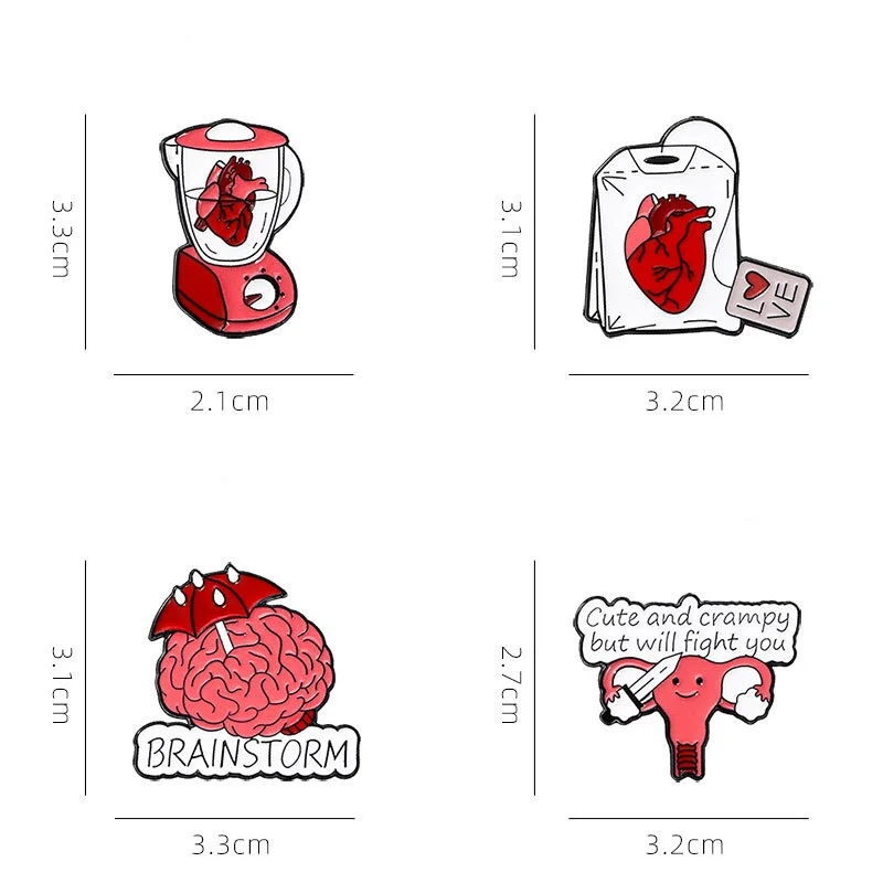 Cute Cartoon Organ Enamel Brooch Creative Brain Uterus Heart Lapel Pin Badge Backpack Clothing Hat Accessories