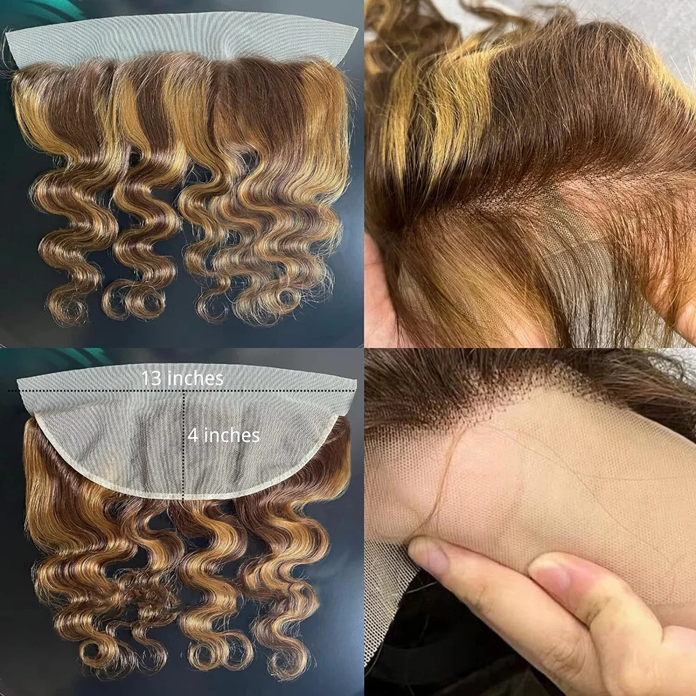 Haarbundels Met Sluitingen Body Wave Frontale 13X4 Lace P4/27 Extensions Human Hair Bundels Met Sluiting 100% Echt Mensenhaar