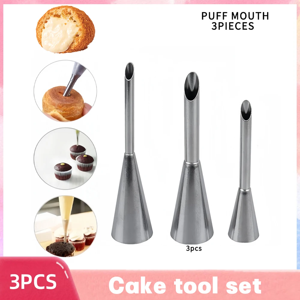 3PCS Cream Nozzles Pastry Syringe Stainless Steel Icing Piping Nozzles Tip Cupcake Puffs Injection Puff For Pastry Chef Tool