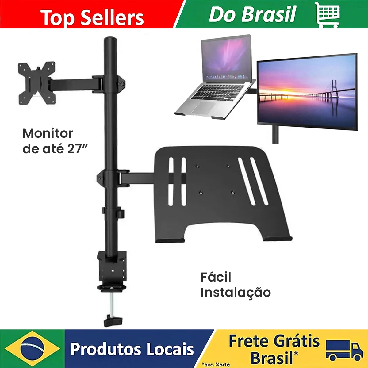 Suporte Duplo Articulado De Mesa Para Monitor E Notebook