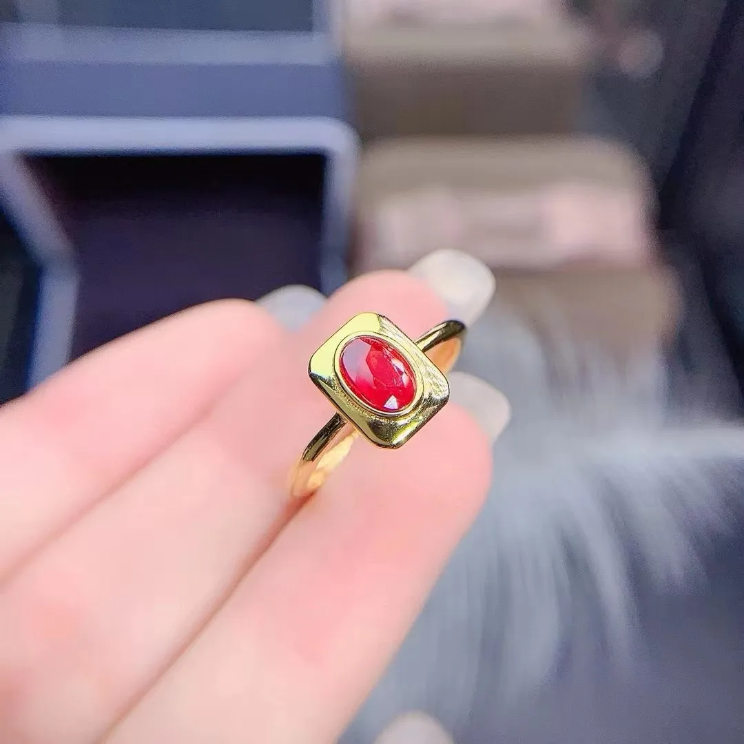 KJJEAXCMY Natural High Purity High-end Ruby Women's Necklace Ring Set S925 Pure Silver Electroplated Gold Gift for Girlfriend